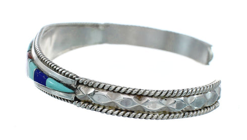 Multicolor Inlay Genuine Sterling Silver Navajo Cuff Bracelet NN20154